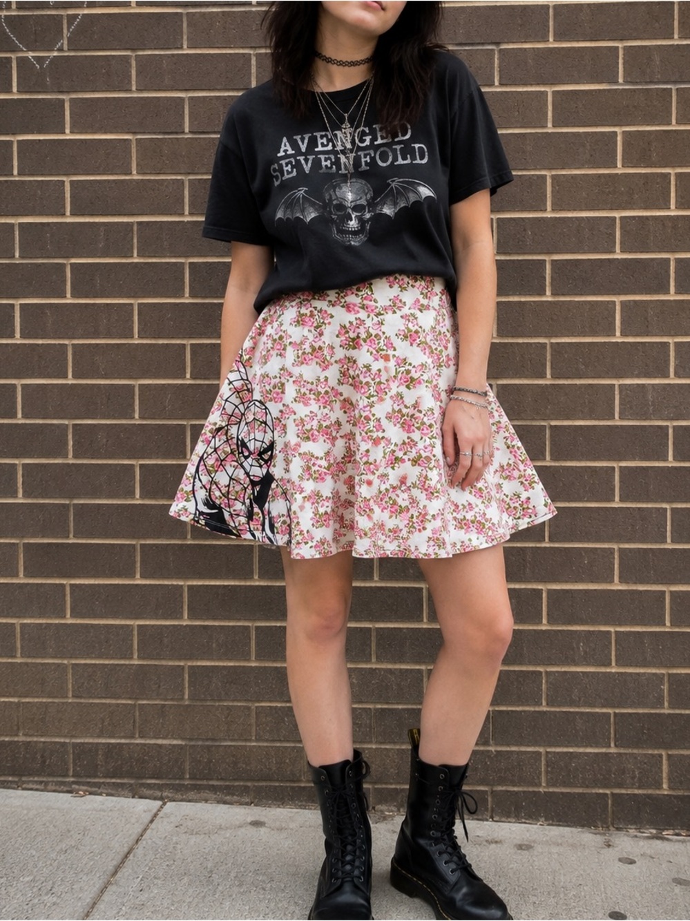 Marvel Spider-Man Floral Rose Skater Skirt Women’s XL Pink White